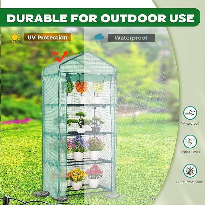 Idzo Mini Greenhouse for Indoor Outdoor Small Plastic Plant Green House 4-Tier Rack Stand Portable Greenhouses with Durable PE Cover for Seedling