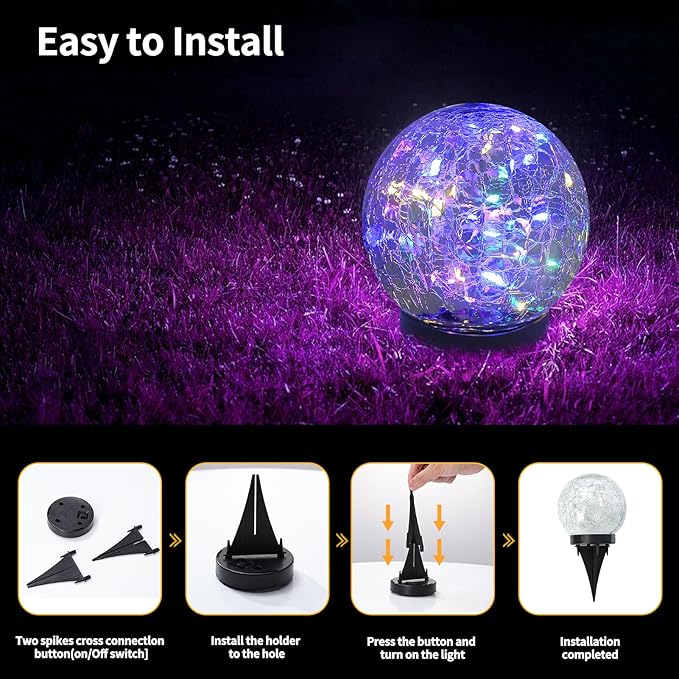 Solar Globe Lights Outdoor Waterproof-Solar Balls Garden-Cracked Glass Ball Solar Lights Outdoor-Solar Orbs Outside-Outdoor Decorations Patio &amp Yard Lawn Backyard Decor