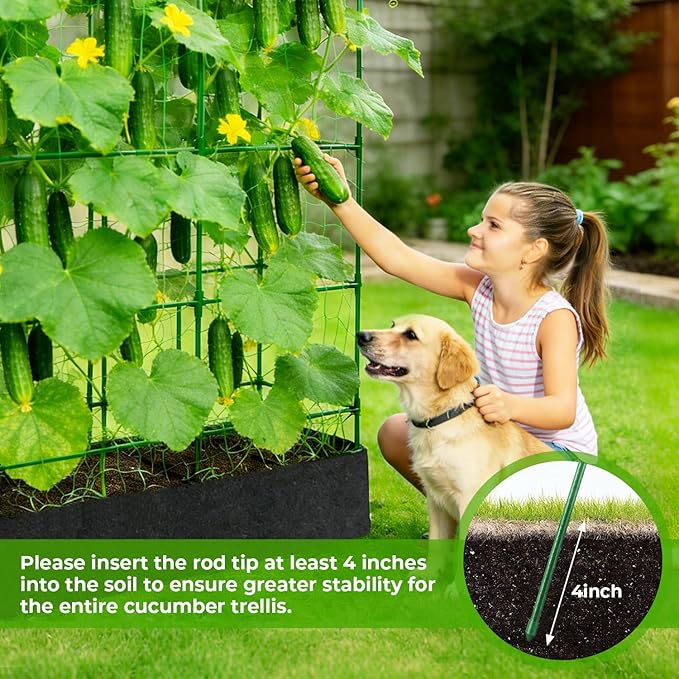 Large Pea Trellis for Climbing Plants Outdoor with Grow Bag67 Tall Metal U-Frame Plant Trellis for Peas with Garden Netting and Plant Clip Plant Ties for Vegetables Cucumber Tomatoes Squash Pea