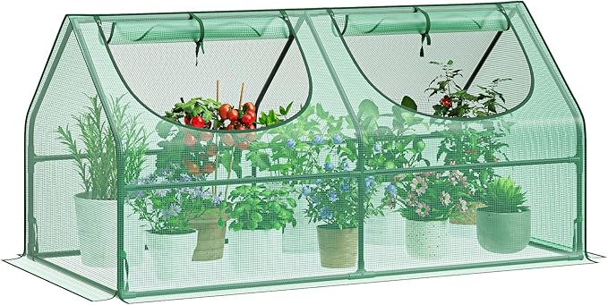 GreatBuddy Portable Mini Greenhouse 3×3×6Ft High-Density PE Plant Cover with 2 Roll-up Zipper Windows Perfect for Indoor Outdoor Plant Growing
