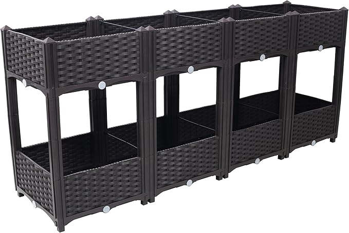Planter Raised Beds Elevated Drainage Plug Raised for VegetableFlowerHerb Outdoor Standing Planter Beds Gardening KitBrown63x15.7x27.7 QB590