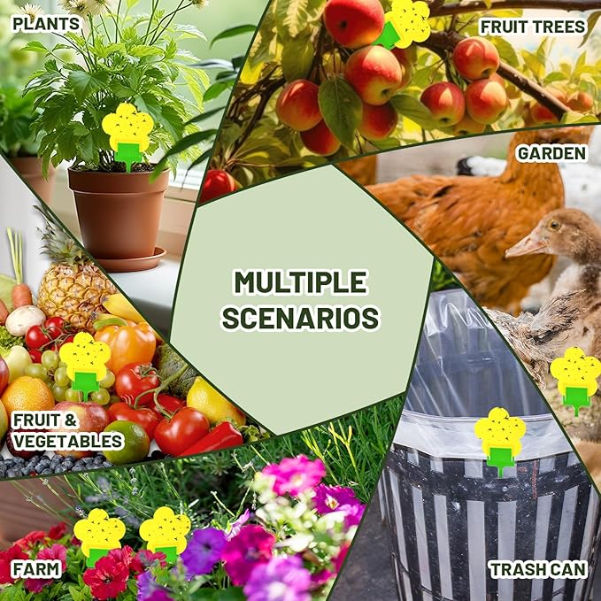 Qualirey 100 Pcs Yellow Flower Shaped Sticky Insect Traps Gnat Sticky Traps Double Sided Bug Killer Fruit Fly Fungus Gnat Catcher with Green Stakes for Indoor Outdoor Plants Kid Pet Safe