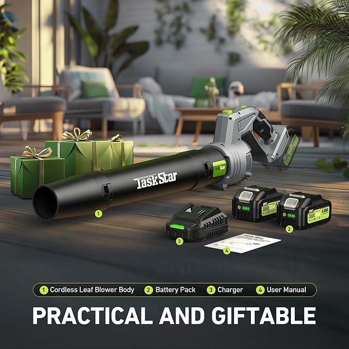 Leaf Blower for Lawn: 550CFM Battery Electric Cordless Small Blower with Swivel Head Total 8.0 Ah Battery &amp Charger - Mini-Leaf for Decker Car Patio Yard