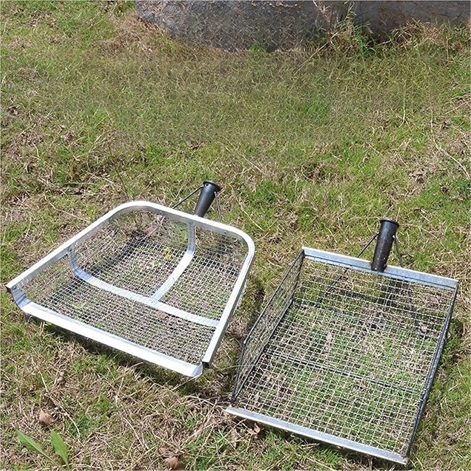 Stainless Steel Soil Sieve Large Stainl Steel Soil Leaching Tool Farm Work Iron Ovel Sieve Sand Filter Screen Corn Garden Tools(Screen-mesh 1x1cm+1.2 Wooden Stick)