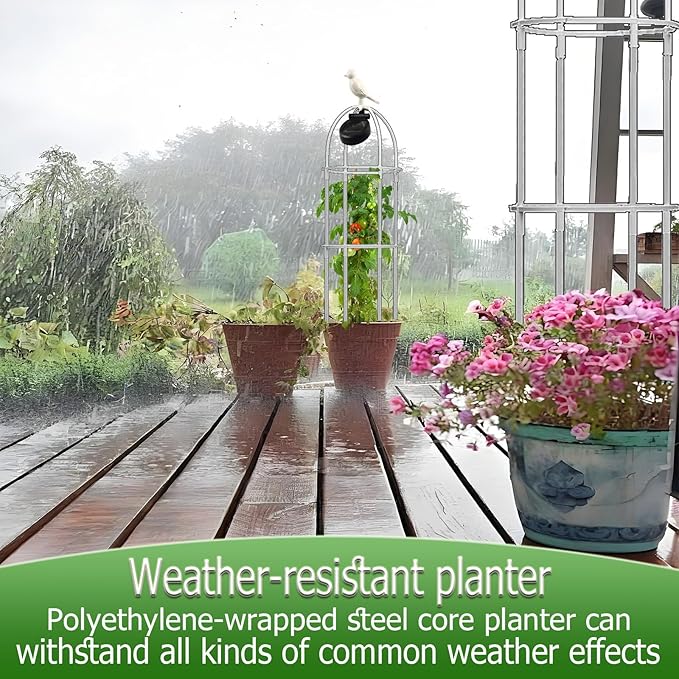 Garden Trellis for Climbing Plants Metal Garden Obelisk Trellis for Climbing Plants Outdoor with Auto Sensor Solar Light for Raised Beds Vines Cucumbers Tomato Cage(30 * 150cm/11.8*11)