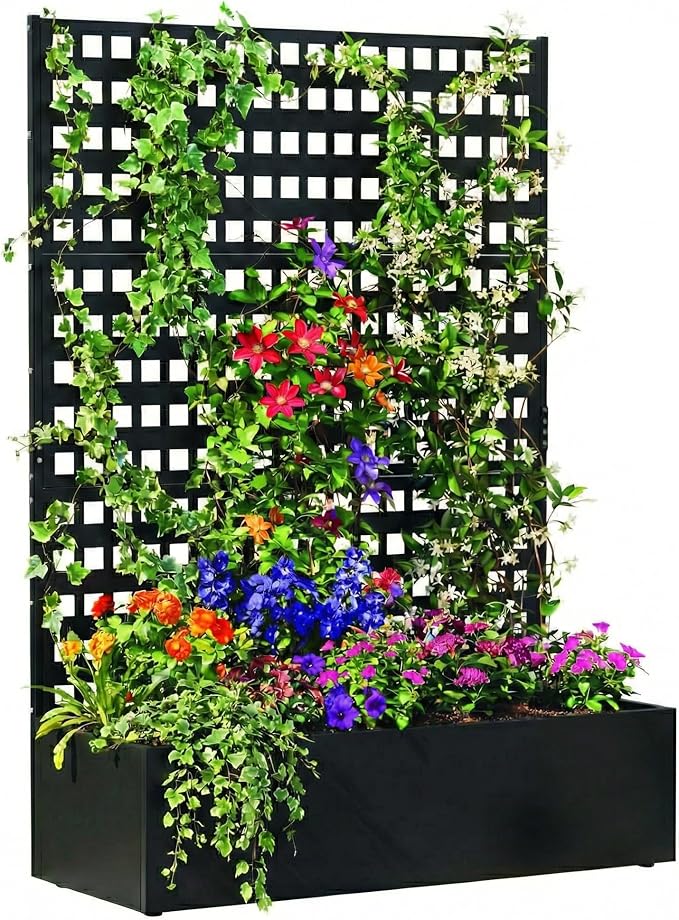 Rectangle Metal Planter Box with Trellis 72x18x47 in-Large Garden Planter BoxIndoor and Outdoor Galvanized Steel Raised Bed for Porch Garden Patio Yard