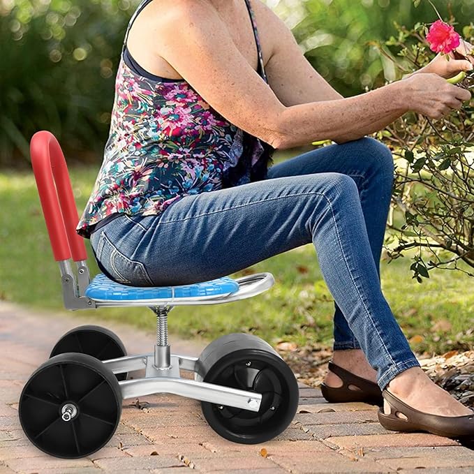Garden Rolling Work Seat Garden Cart Rolling Stool with 3 Wheels Stable Workseat Cart Adjustable Seat Height Lawn Yard Patio Wagon Scooter for Planting360 Degree Swivel SeatGardening Workseats