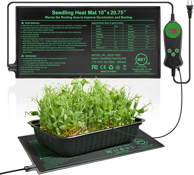 Seedling Heat Mat with Thermostat Pack of 1 Dual Certified by MET and UL Plant Heating Mat Pad Equipped with A Temperature Probe It Automatically Maintains A Constant Temperature