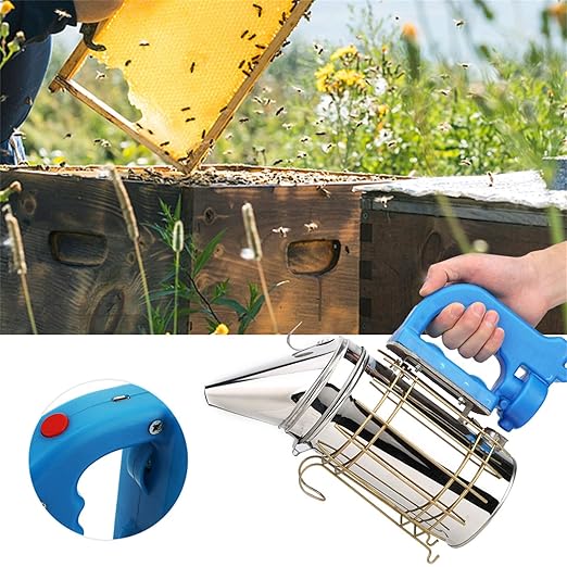 Electric Bee Smoker Stainless Steel Beekeeping Tool with Heat Cover Micro-USB Rechargeable 4 AA Battery Powered