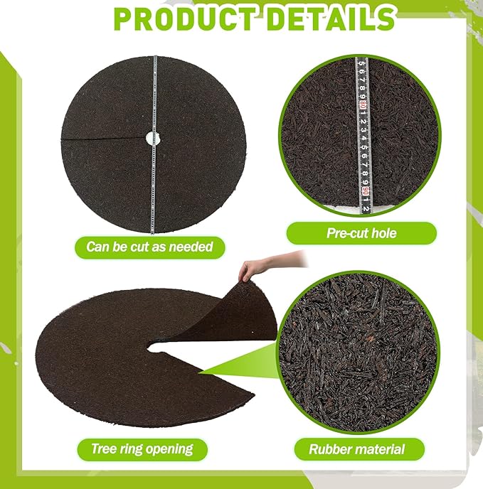 Peryiter 2 Pcs 36 Rubber Mulch Tree Ring Heavy Duty Tree Weed Barrier Ring Protectors Mulch Mat Landscaping Round Root Barrier for Weed Grass Control Root Protection (Brown)