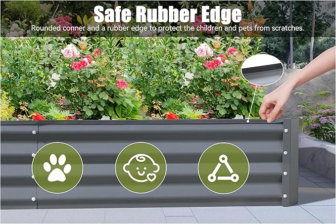 Metal Raised Garden Bed Kit 8x4x1ft Outdoor Large Planter Raised Beds Outdoor Garden Beds Raised Garden Boxes for Gardening Vegetables Flowers Gray