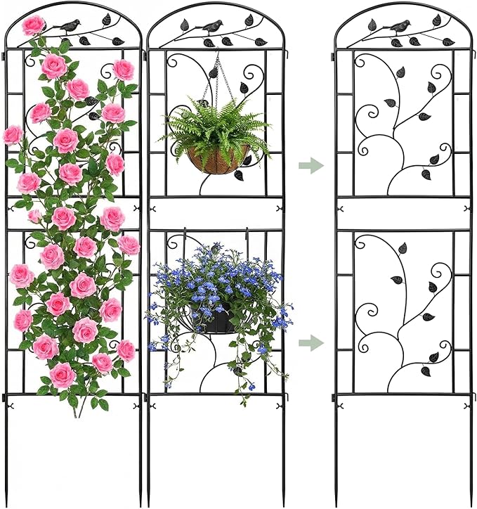 Garden Trellis for Climbing Plants 2 Pack 71x20 in Metal Lattice Panel with Black Coating Tall Climbing Support for Rose Vines Clematis Flowers Vegetables Fruits - Plant Trellis Outdoor