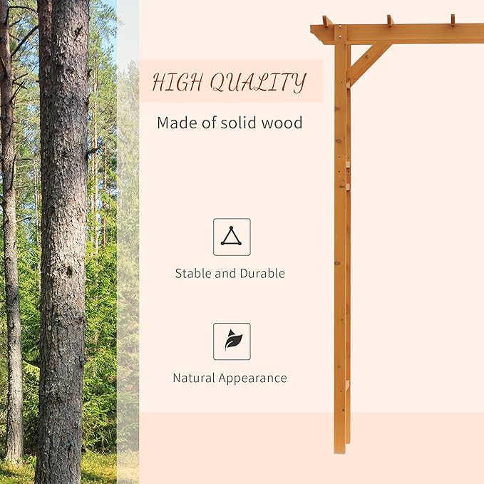 85 Wooden Garden Arbor for Wedding and Ceremony Outdoor Garden Arch Trellis for Climbing Vines Pergola Style Arbor Top Sturdy Fir Wood Easy Assembly Orange