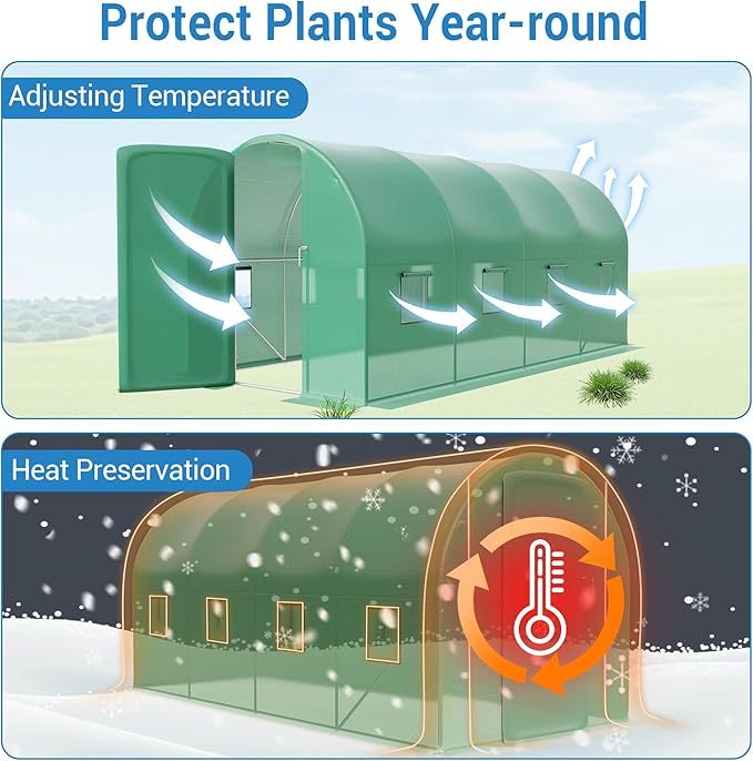 Greenhouses for Outdoors 15’x7’x7’ Walk-in Tunnel Greenhouse with 8 Ventilated Mesh Windows &amp Swing Door &amp Reinforced Frame for Outdoor Gardening Enhanced Galvanized Steel Frame &amp Durabl