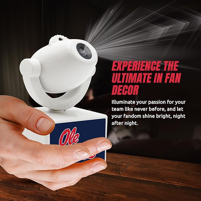 Sporticulture NCAA American Football Mississippi Ole Miss - Adjustable Led Mini Spotlight Projector with 6 Team Logo Designs - Portable &amp Rechargeable Spotlight - Battery-Operated - 4.375” x 3.125