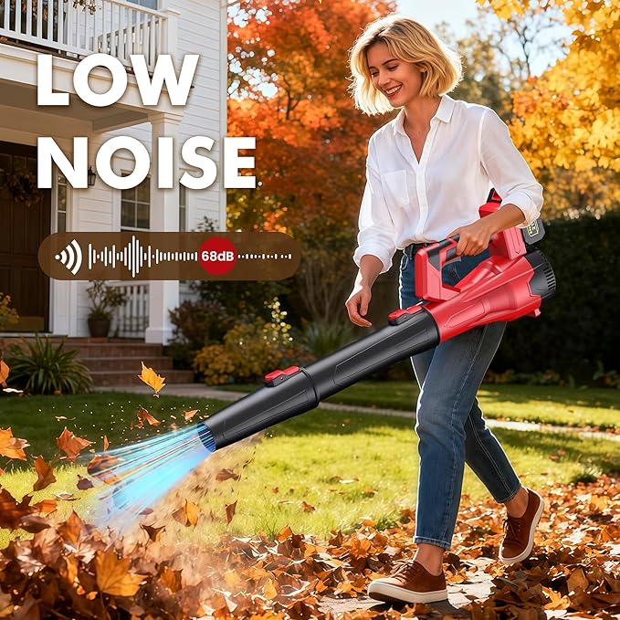 Leaf Blower Cordless - 21V Powerful Electric Leaf Blower with 2×4.0Ah Batteries and Charger 6 Speed Modes Lightweight Battery Powered Leaf Blowers for Yard Cleaning Lawn Care Blowing LeavesPatio