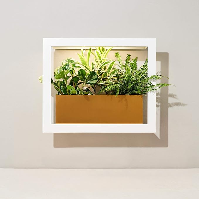 Modern Sprout Smart Growframe Wall Mounted LED Grow Light with Shelf -White