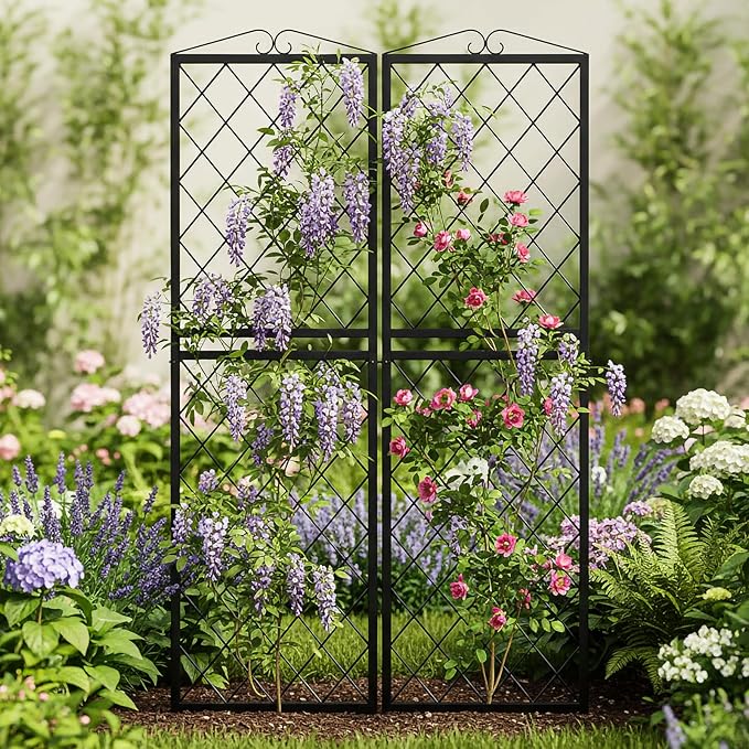 2 Pack 71 Inch Metal Garden Trellis for Climbing Plants Thickened Square Tube Metal Garden Trellis for Vines Plant Rose Vegetable SupportLarge Decorative Outdoor Trellis