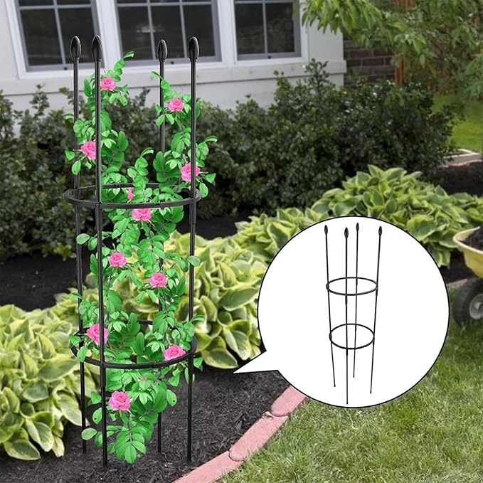 Generic Garden Trellis for Climbing Plants Garden Obelisks Metal Tomato Cage Plant Support Adjustable Height Climbing Plant Support Pot Trellis for Flower Vegetable Tomato Vines(85x22cm)