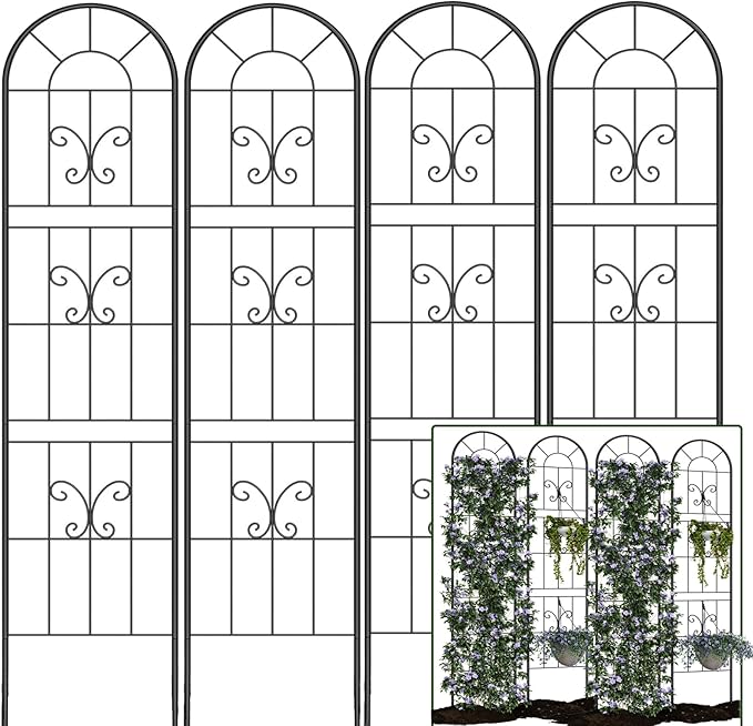 4 Packs Metal Garden Trellis for Climbing Plants Outdoor-Durable Iron Plant Trellis for Flowers Tomato Cucumber Rose Vegetable Support &amp Garden Decoration