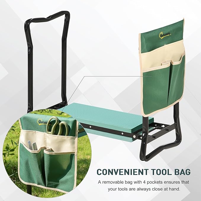 Garden Kneeler Seat Stool Bench Kneeling Pad and 1 Large Side Tool Pouch &amp Easy Folding Design for Transport &amp Storage