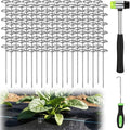 6 Inch Landscape Staples with Hook &amp Hammer - 120pcs Circle Top Weed Barrier Stakes Kit 9 Gauge Galvanized Rust-Resistant Garden Fabric Pins for SOD Garden Edging Install &amp Remove Tools In
