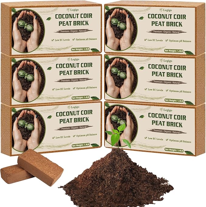 Legigo 6 Pack Premium Coco Coir Brick for Plants- 100% Organic Compressed Coconut Coir Bricks Starting Mix Coco Coir Fiber Coconut Husk for Planting Gardening Potting Soil Substrate Herbs