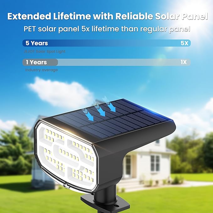 Solar Spot Lights Outdoor Waterproof IP656 PackCool Light 2 Lighting Modes Selectable Solar Powered Yard Garden Solar Spot Lights for Garden Outside Landscape Auto On/Off