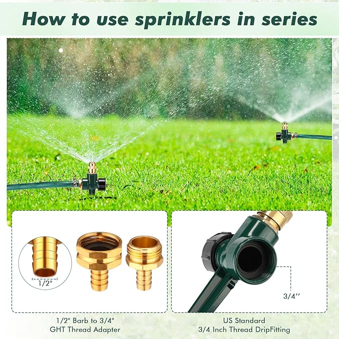 Landical Above Ground Irrigation Garden Sprinkler System 3 Pack Lawn Sprinkler and 32.8 ft Garden Hose Drip Irrigation System Garden Watering System DIY Plant Watering Set for Yard(Dark Green)