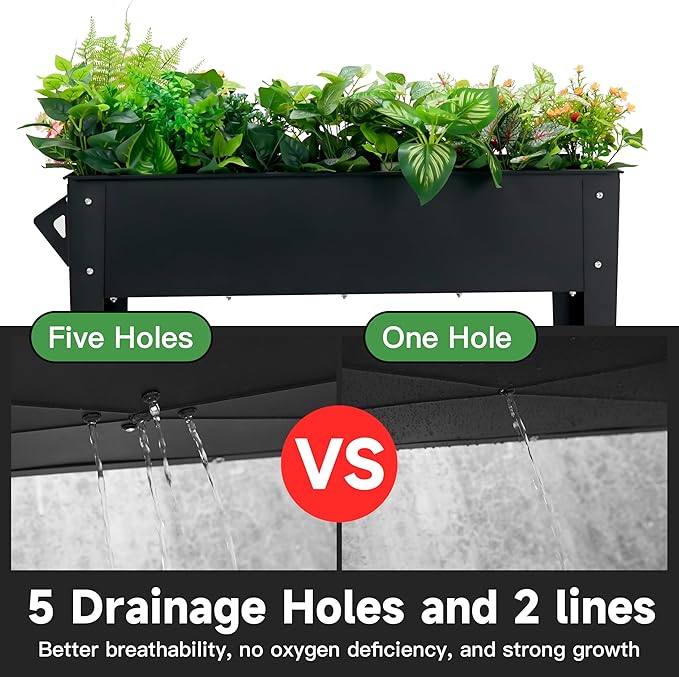 Raised Garden Bed with Legs and Wheels Removable for Outdoor 31.6 * 14.6'' Metal Planter Raised Box for Growing Vegetables Herb Flower in Patio(Black)