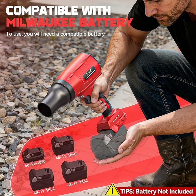 800000RPM Cordless Leaf Blower Compatible with Milwaukee (Tool Only) Brushless Motor Adjustable Speed Lightweight Portable Electric Blower for Car Patio Garden (Without Battery)