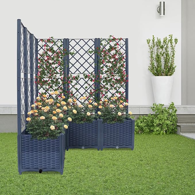 47.24*47.24*55.91in Metal Planter with Trellis Planter Box with Trellis Privacy Screen Plastic Raised Garden Bed Raised Garden Bed Outdoor Planter for Climbing Plants Vegetables &amp Vines (Blue