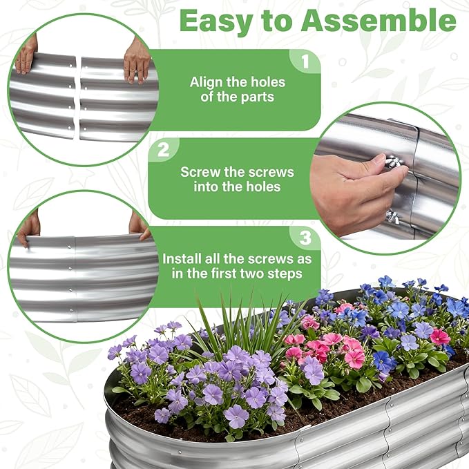 HGD Galvanized Raised Garden Bed for Outdoor: 4X2X1ft Durable Metal Vegetable Plant Container Kit - Oval Planter Box for Gardening Flower Trough