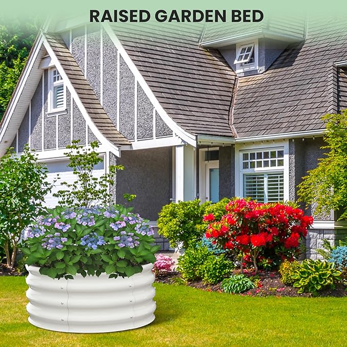 2 - Pack Round Galvanized Raised Garden Bed - 2FT/3FT/4FT Sizes - Outdoor Flower &amp Vegetable Bed - Heavy - Duty &amp Open - Bottom Design 2x2FT