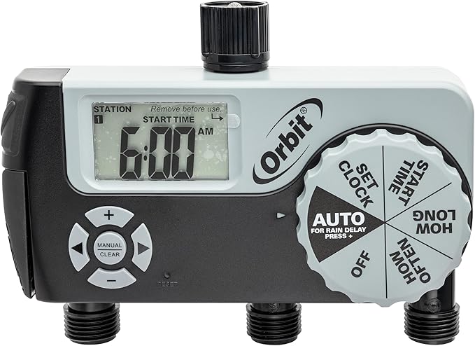Orbit 56233D 3-Outlet Digital Watering Timer 3 valves Black and Gray