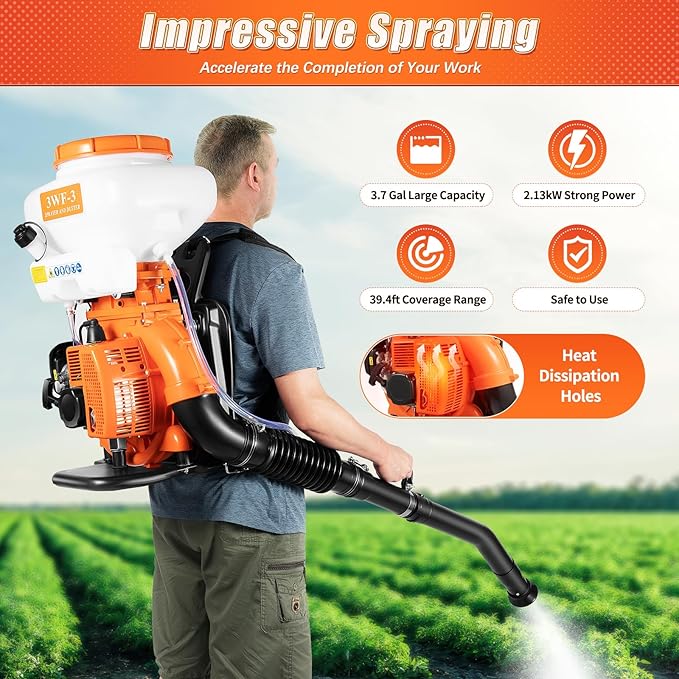 Backpack Sprayer 3.7gal Fogger Sprayer Garden Sprayer Agricultural Mist Duster Sprayer for Vegetable Sheds Orchards Garden Orange
