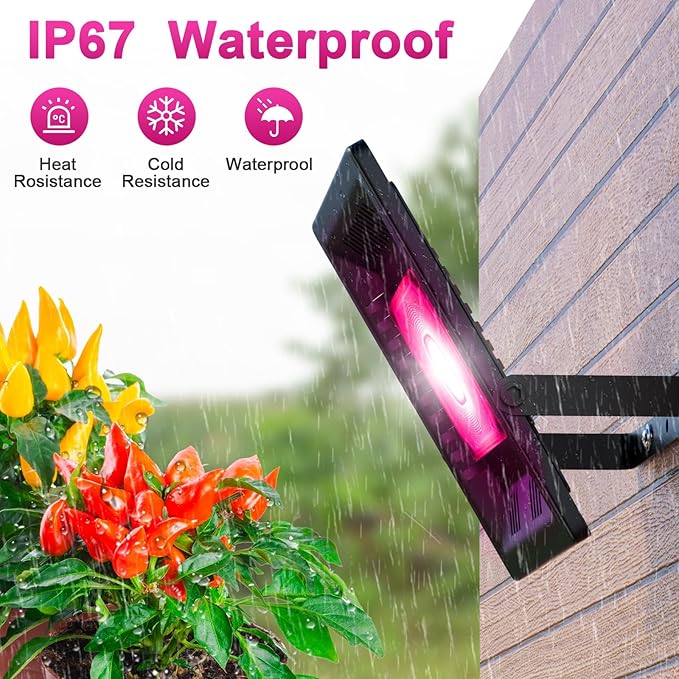 Waterproof Plant Light 150W Outdoor Grow Lights Full Spectrum LED Grow Light Height Adjustable Silent Heat Dissipation for Indoor Outdoor Plant Seedling Growing Blooming Fruiting