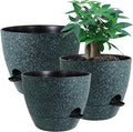 Large Self Watering Pots 12/10/9 Plastic Planters with High Drainage Holes and Deep Reservoir for Indoor Outdoor Garden Plants and Flowers Black with Green Speckles