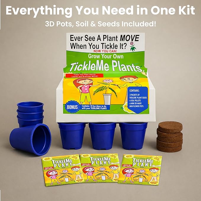 TickleMe Plant Deluxe Family Greenhouse Kit – Grow the Playful Plant that Closes Its Leaves When Tickled! Includes Mini Greenhouse 3 Seed Packets Soil Pellets &amp Pots – Fun Indoor Gardening Gift