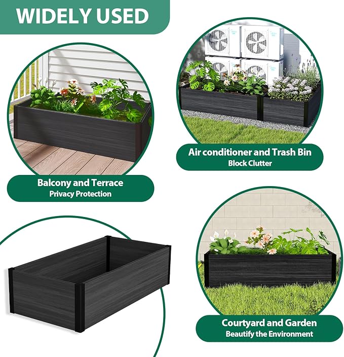 mondaria Raised Garden Bed 4x2x1Ft Outdoor Rot-Resistant Planter Box Wood Plastic Composite Flower Bed Kit for Vegetables Herb Black