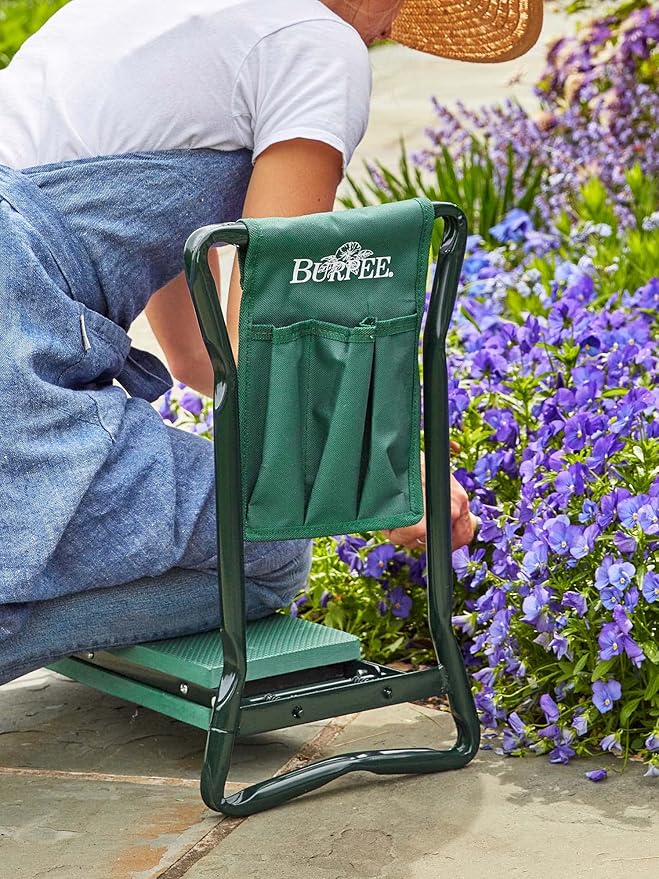 Burpee Multi-Function Garden Kneeler Seat with Padded Cushion and Detachable Tool Bag Versatile Garden Stool with Foldable Frame Ideal for Outdoor Gardening Enthusiasts (Green)