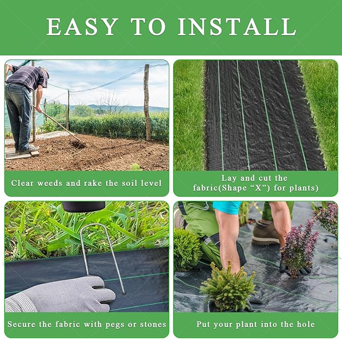 4ftx100ft Weed Barrier Landscape Fabric Heavy Duty Weed Gardening Ground Cover Mat Weed Control Garden Cloth Woven Geotextile Fabric for Underlayment Commercial Driveway Fabric Black