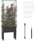 HAPPYGRILL 4-in-1 Raised Garden Bed with Climbing Trellis Self-Watering Elevated Planter with Water Level Indicator Drainage Hole Outdoor Plastic Planter Box with 4 Detachable Legs for Garden Lawn