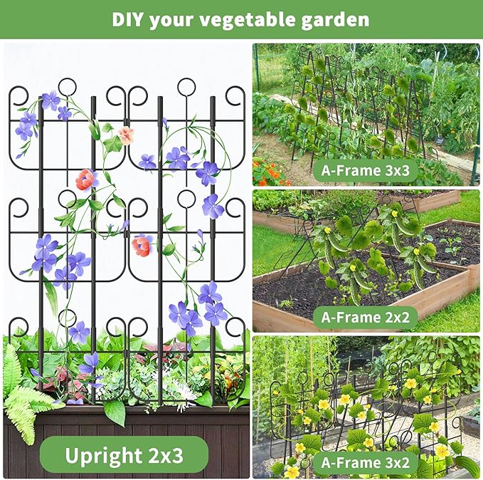 Cucumber Trellis for Raised Bed Metal Rustproof A-Frame Garden Trellis Outdoor Heavy Duty Climbing Plants Support for Cucumber Vegetables Vine Expandable Height &amp Width