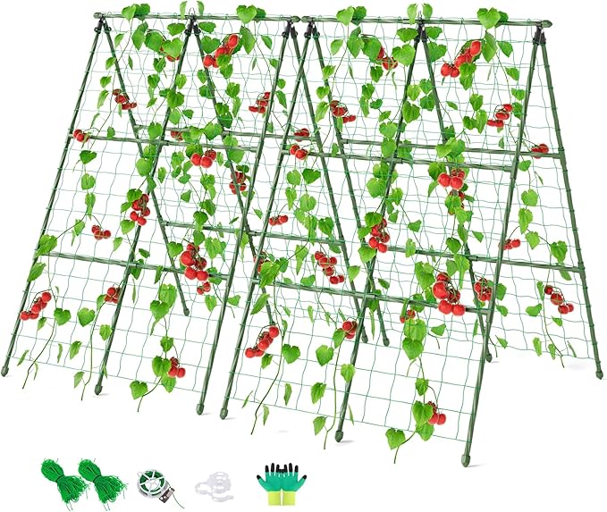 Miory Cucumber Trellis 2 Pack A-Frame Trellis for Raised Bed Garden Trellis for Climbing Plants Outdoor Plant Support for Vegetables Vines Steel with PE Coated (32 Lx48 H)