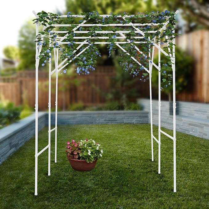 Grape Vine Trellis 6.56x4.92x6.56ft Heavy Duty Garden Trellis for Climbing Plants Large Steel Plant Support with ABS Base for Tomatoes Cucumbers Outdoor (White)