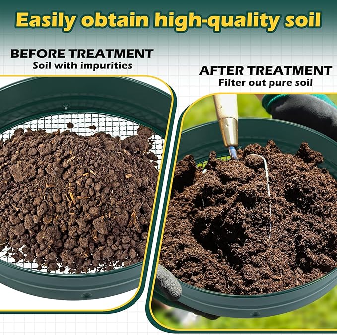 14.57'' Large Soil Sifter for Gardening with 1 3 6 9 12 mm Sieve Mesh Compost Dirt Sifter with Handle Garden Sand Soil Rock Sieve for Dirt Sand Rocks Pellet Gravel(Green)