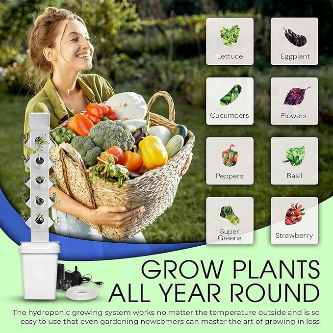 Garden Hydroponic Growing System Vertical Tower - Vegetable Plant Tower Gardening Lover - Automate Aeroponics Mini Indoor Outdoor Home Grow Herb 20Plants/1pc