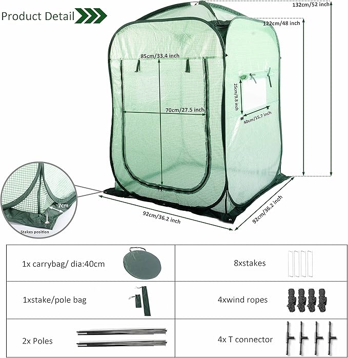 Porayhut Pop Up Greenhouse TentPortable X-Large Walk-in Flower House Indoor Outdoor Gardening Plant Sunshine Room with PE Mesh Cloth Cover for Protecting Plant from Cold Frost &amp Birds