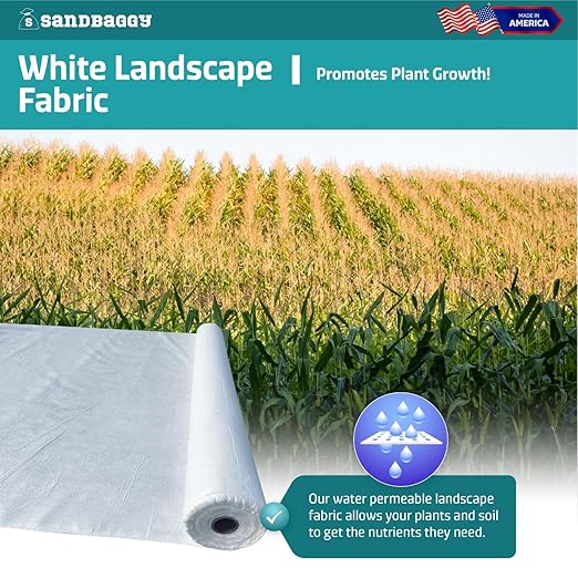 Sandbaggy White Landscape Fabric - Non-Woven Geotextile 8 oz - Toughest on The Market - Lasts 50 Year - Made in USA (15 ft x 25 ft White 1)